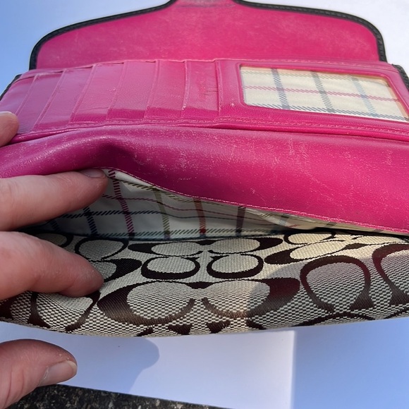 Coach Signature Checkbook Wallet Leather Classic Designer Money Credit Cards - Picture 6 of 9